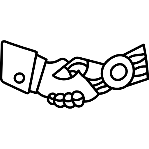 human and robot shaking hands