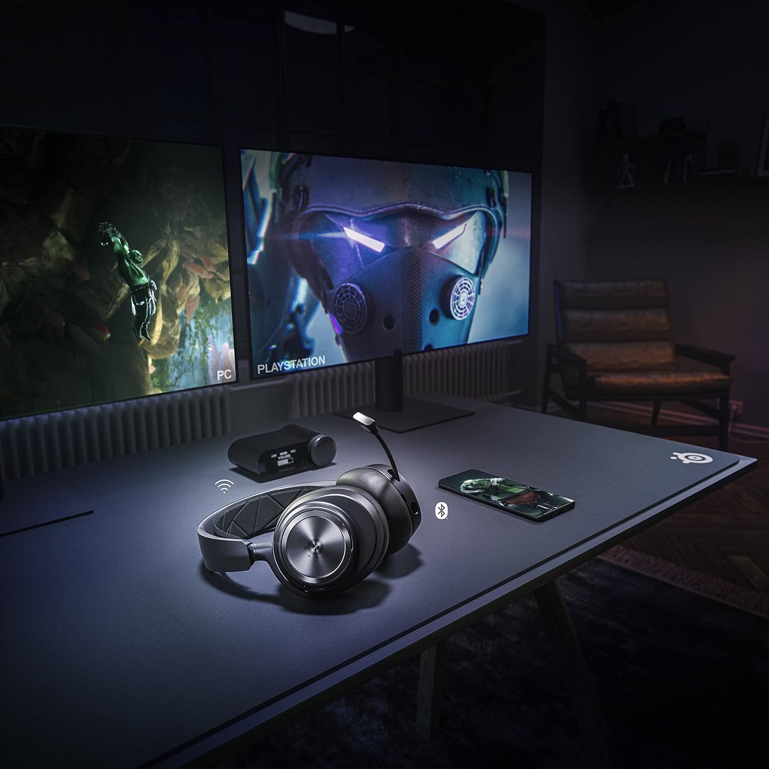 SteelSeries Arctis Nova Pro Wireless Gaming Headset on desk