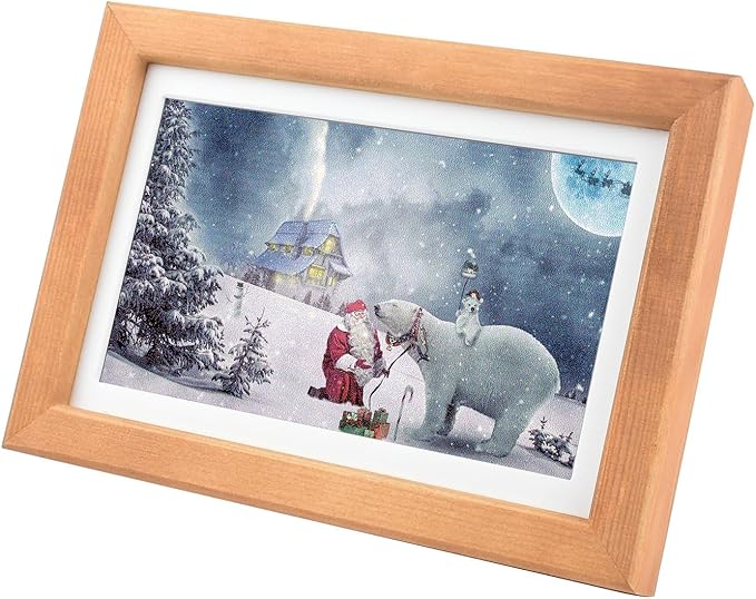 Waveshare ePaper frame displaying Christmas art